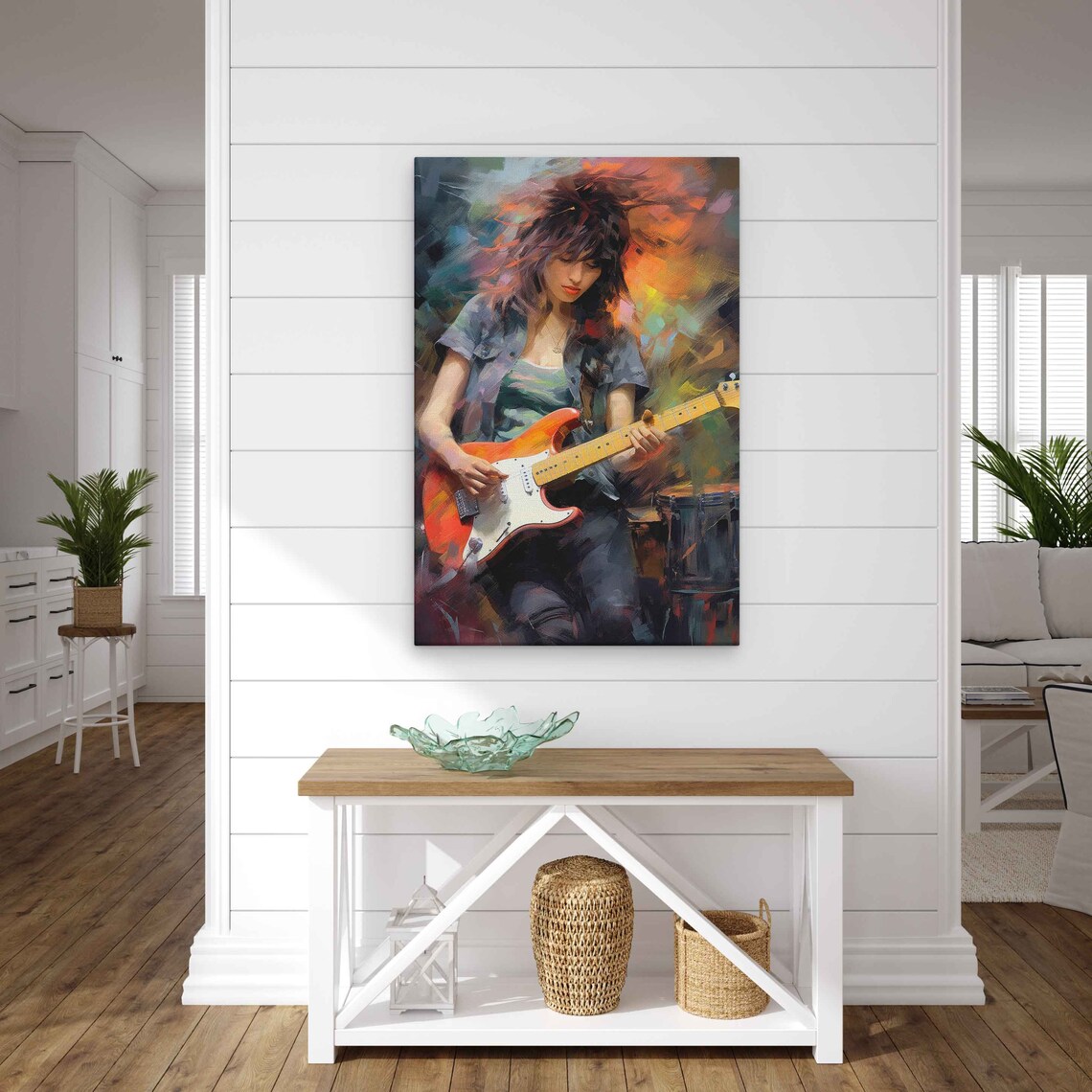 Woman Playing Electric Guitar Painterly Female Rockstar Musician Art - Image 3