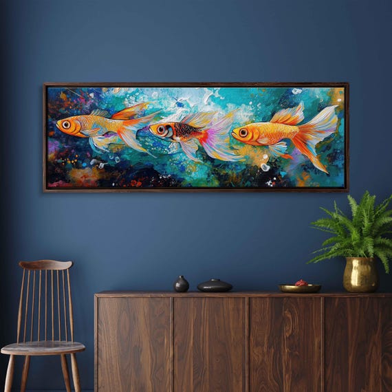 Colorful Guppies Swimming Wall Art Print Vibrant Underwater Scene Acrylic Design
