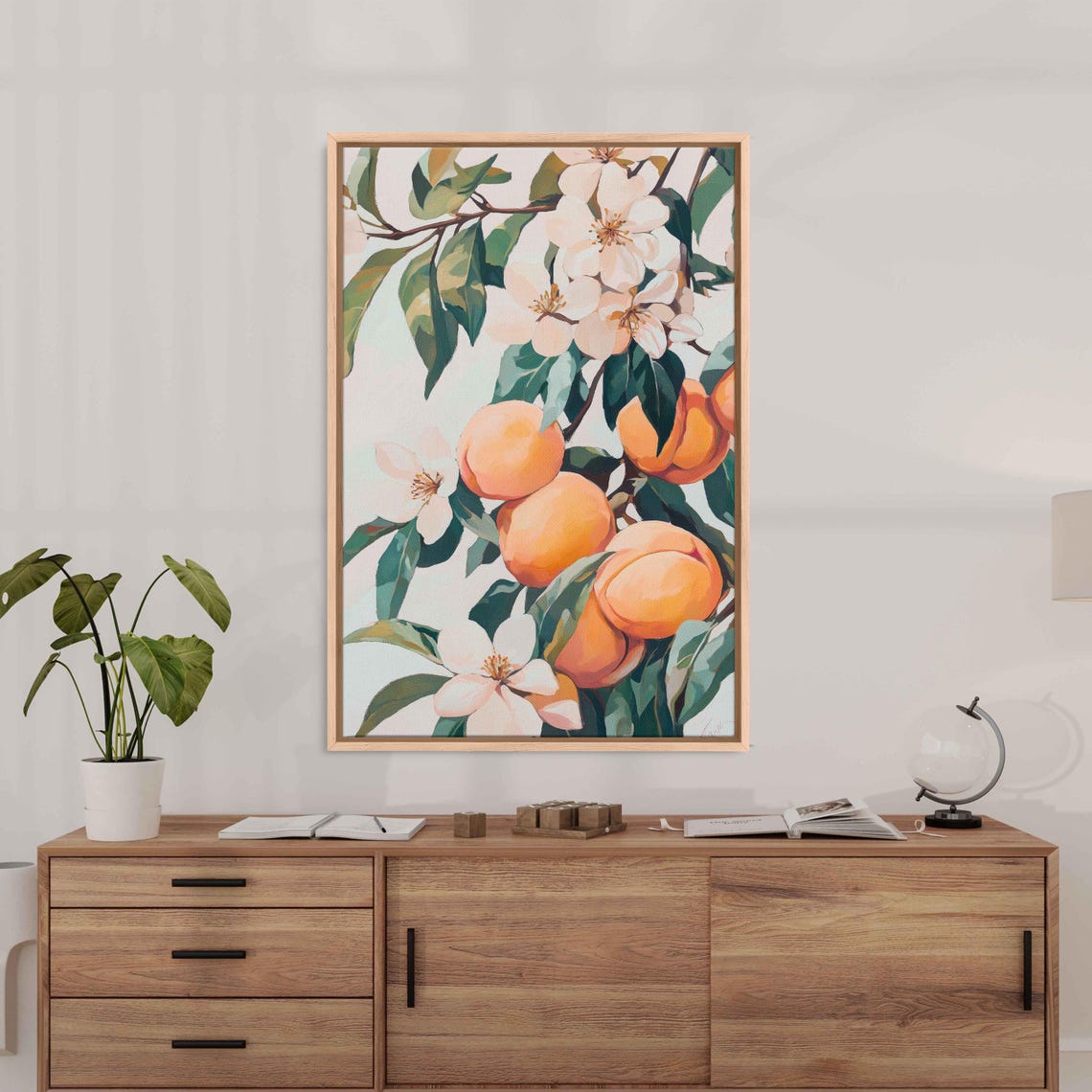 Ripe Peaches On Leafy Branch With Pink White Blossoms Art Poster - Image 3