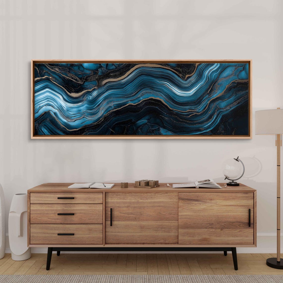 Mesmerizing Blue Black Agate Layers Gold Accents Dramatic Art Poster