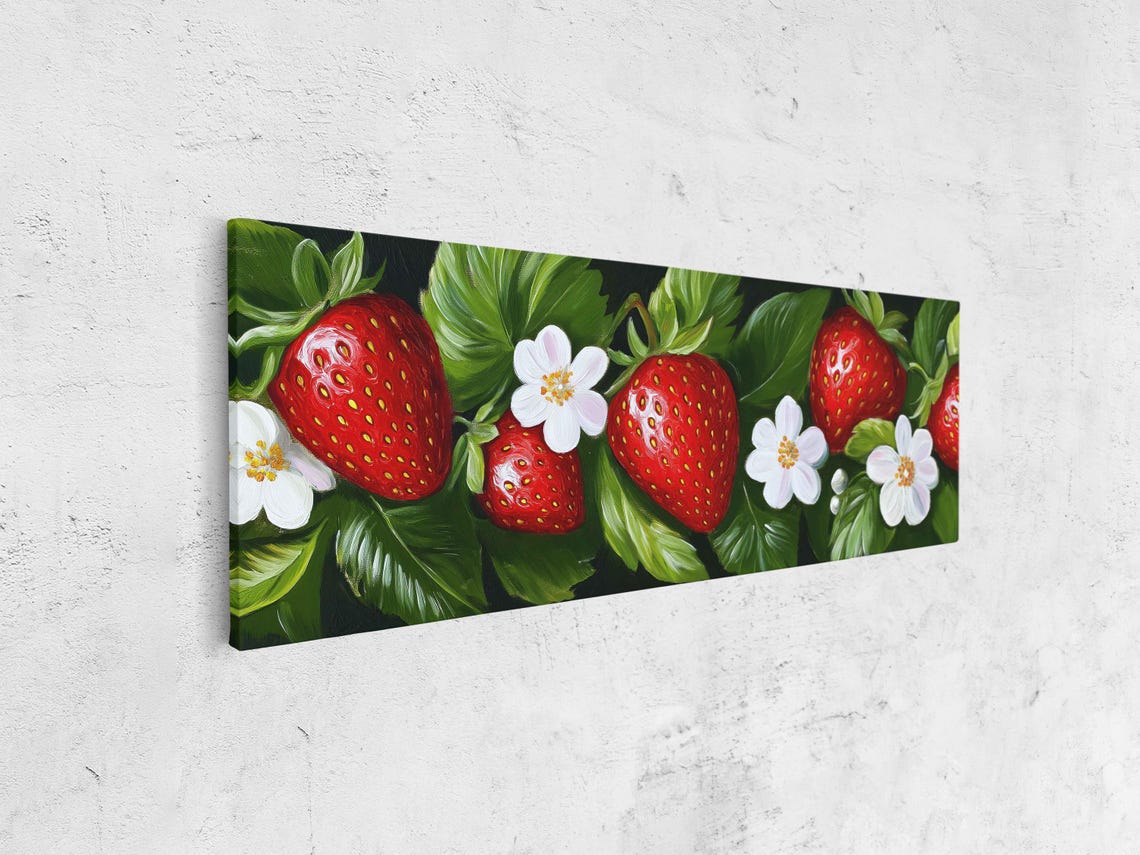 Lush Strawberries And Large Blossoms Panoramic Wall Art Print - Image 4