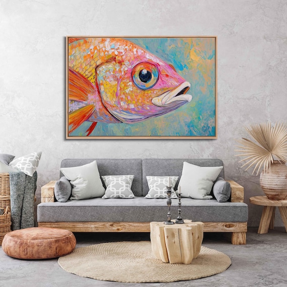 Vibrant Saltwater Fish Wall Art Print Acrylic Painting Intricate Scales Detail Colorful Design