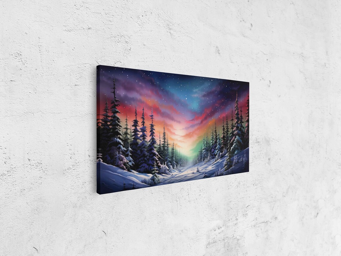 Northern Lights Winter Painting Wall Art Print - Image 4