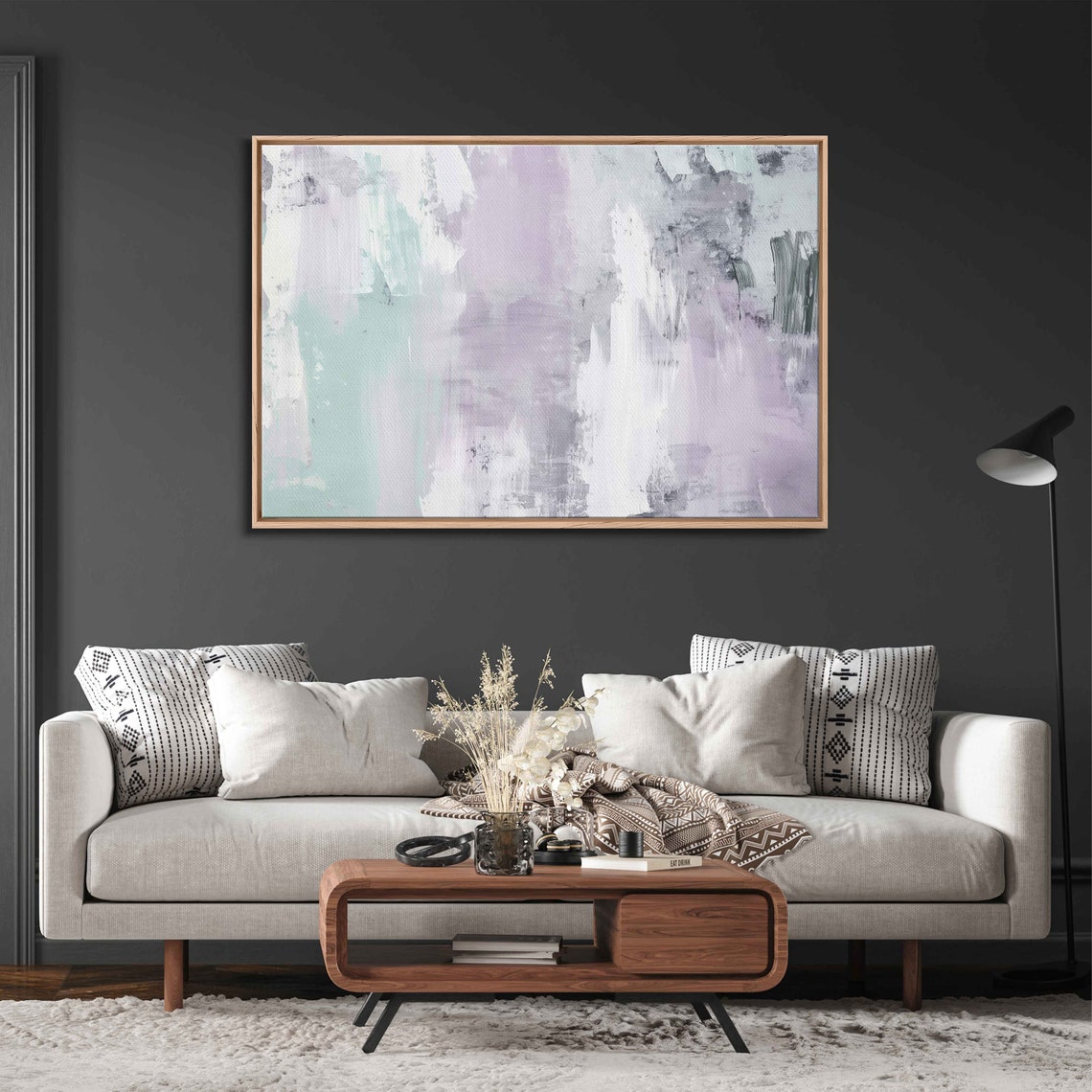 Lavender Mint White Wide Abstract Brushstrokes Modern Painting Poster
