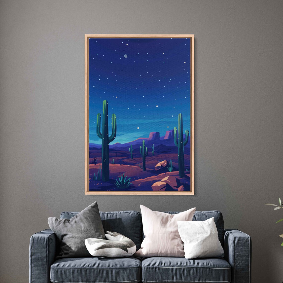 Arizona Desert Starry Night Saguaro Cactus Silhouette Moon Sky Art Poster