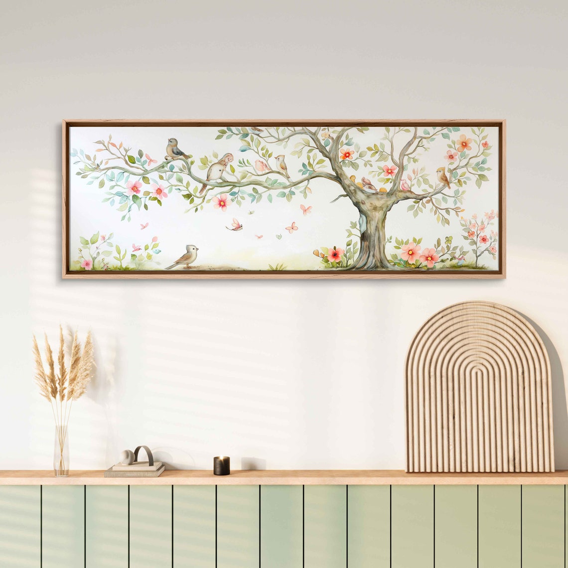 Tree of Life Watercolor Blooming Tree Birds Butterflies Pastel Poster