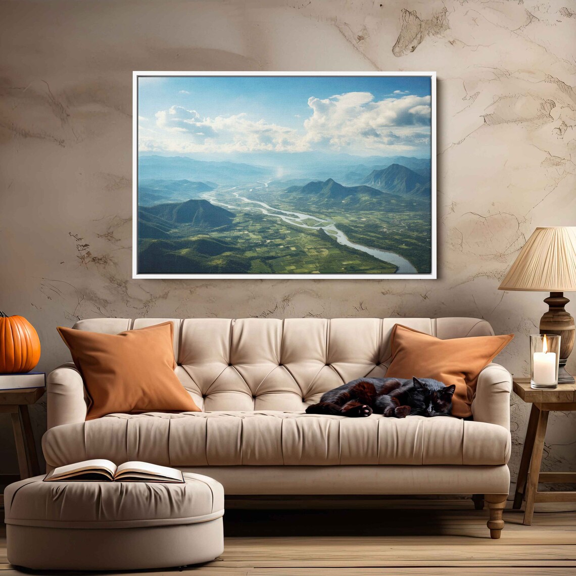 Breathtaking Mountain View Wall Art Print Overlooking Mountain Range Flowing River Pillowing Cloud Rural Landscape Ready To Hang - Image 3