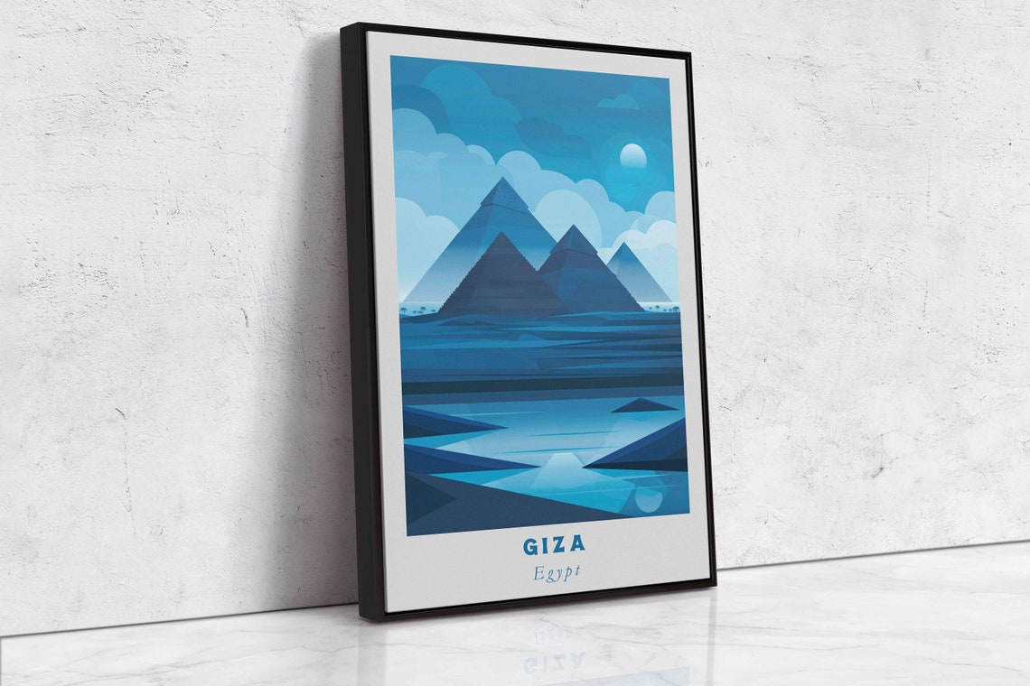Giza Egypt Pyramids Under Blue Night Sky Moonlight Travel Poster - Image 2