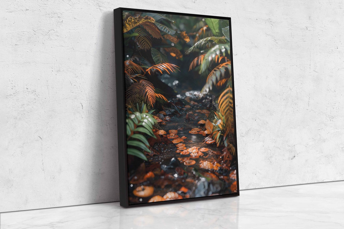 Water Covered Rainforest Floor Hyperrealistic Up Close Wall Art Print Tropical Foliage Rainforest Ferns And Plants Ready To Hang - Image 4