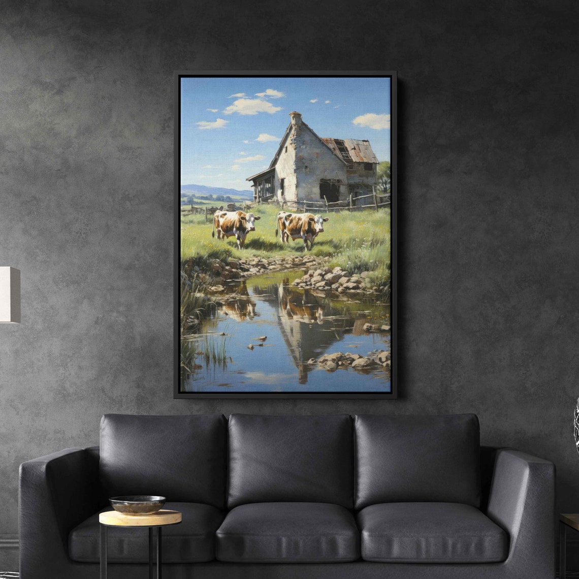 Old Barn Cows Grazing Sunny Pasture Pond Reflections Farm Art Poster - Image 3