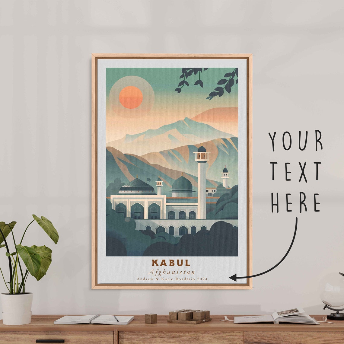 Kabul Afghanistan Mountain Mosque Domes Sunset Travel Poster - Image 3