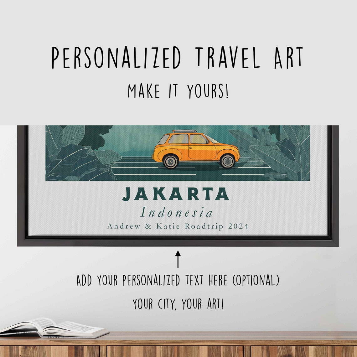 Jakarta Indonesia Vintage Skyline Sun Palm Fronds Orange Taxi Poster - Image 4