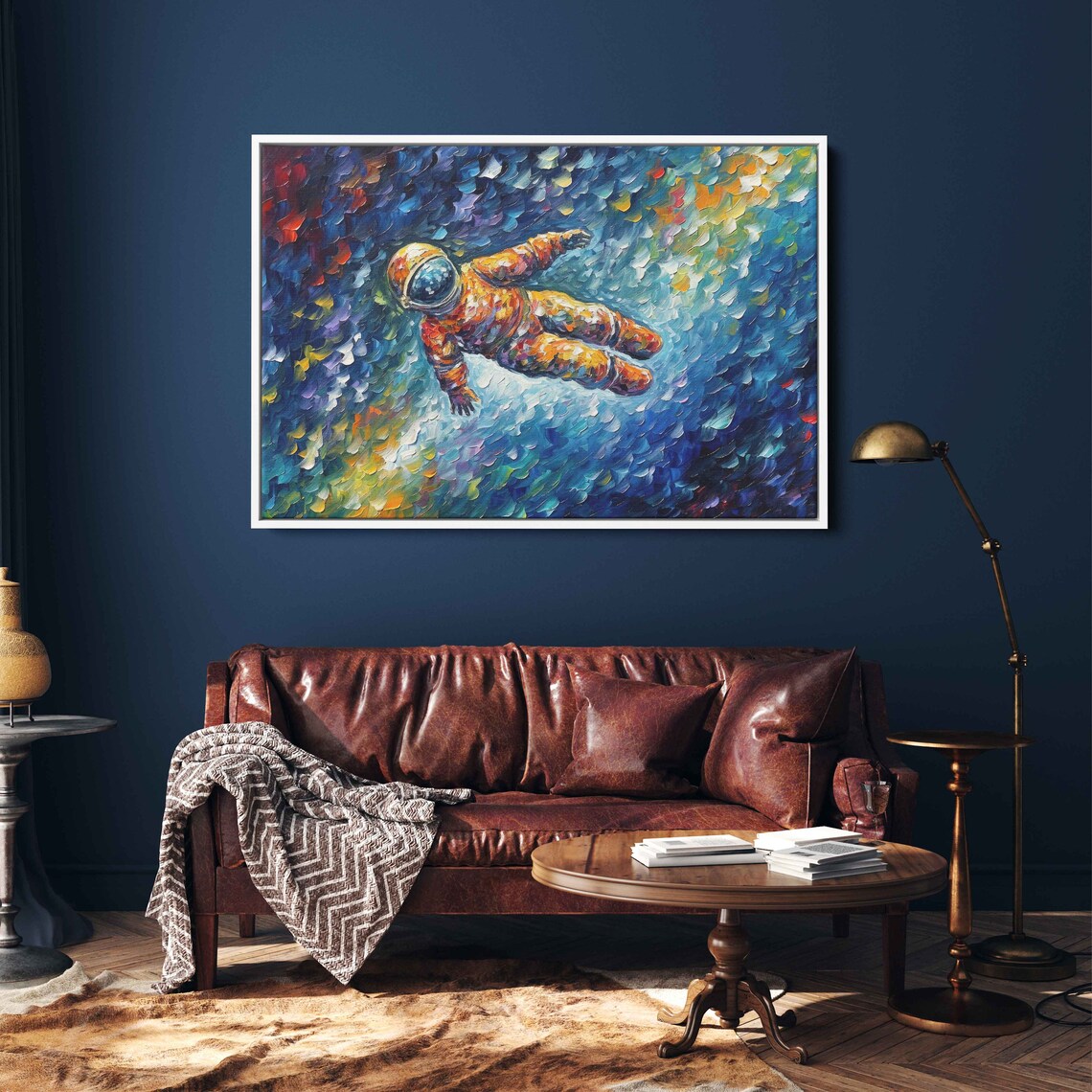 Astronaut Floating In Space Colorful Palette Knife Cosmic Art Oil Painting Print - Image 2