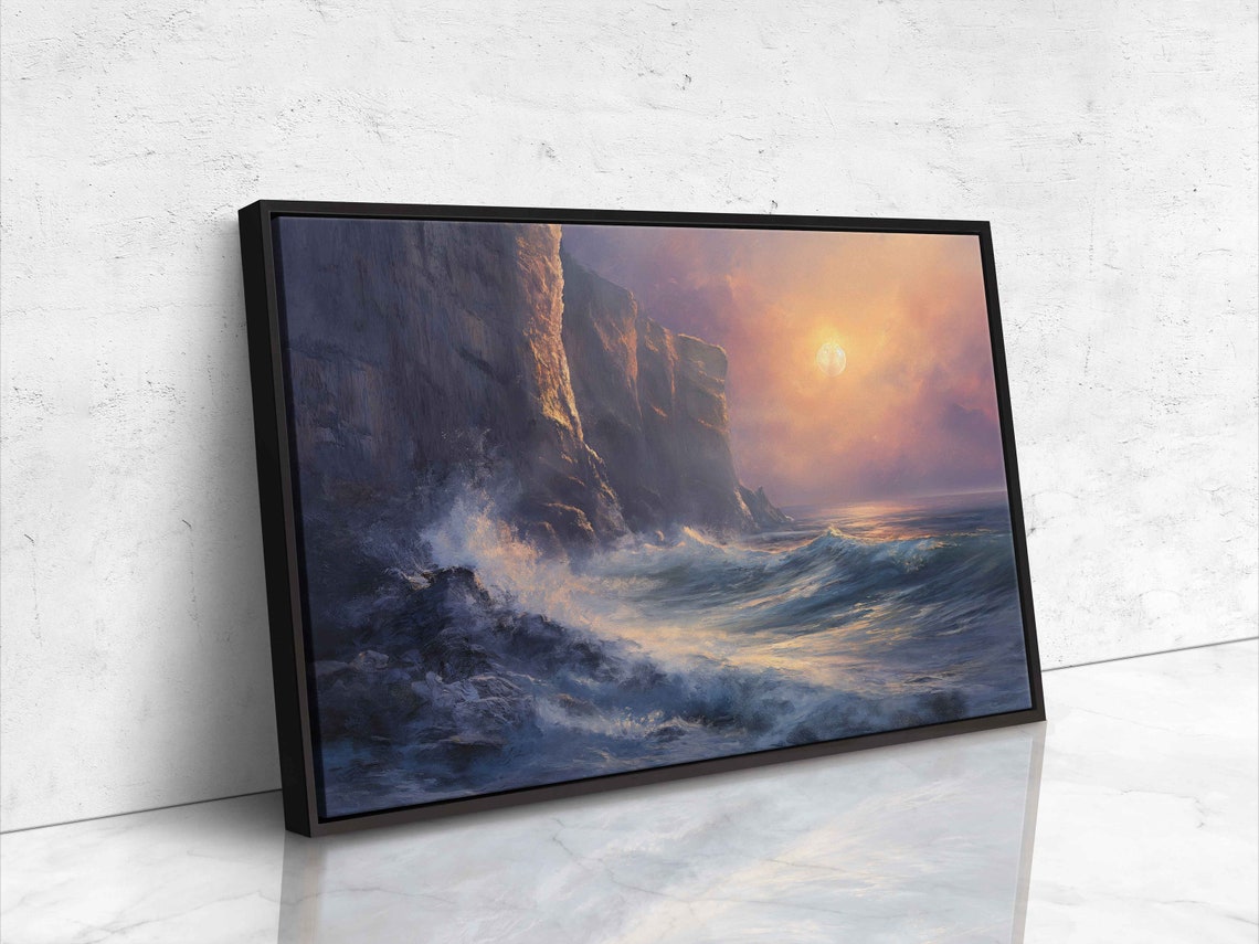 Crashing Ocean Waves Rocky Cliff Sunset Dramatic Seascape Poster - Image 4