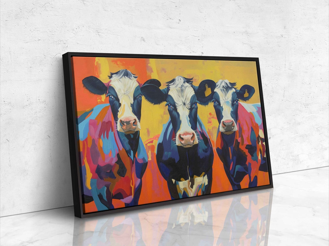 Three Colorful Cows Abstract Pop Art Animal Portrait Painting Print - Image 4