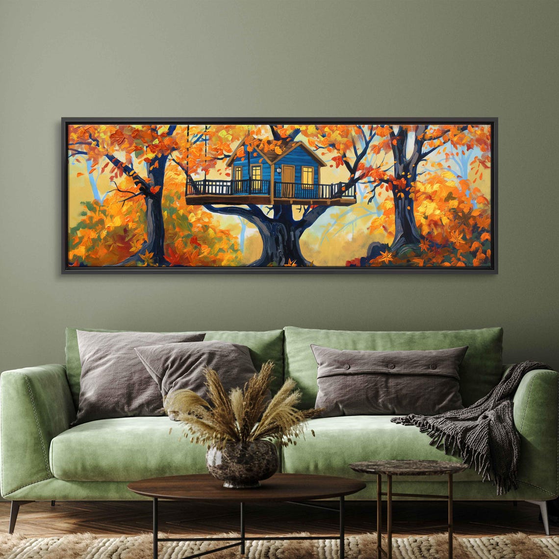 Blue Treehouse Wraparound Deck Flaming Autumn Forest Wall Poster - Image 3