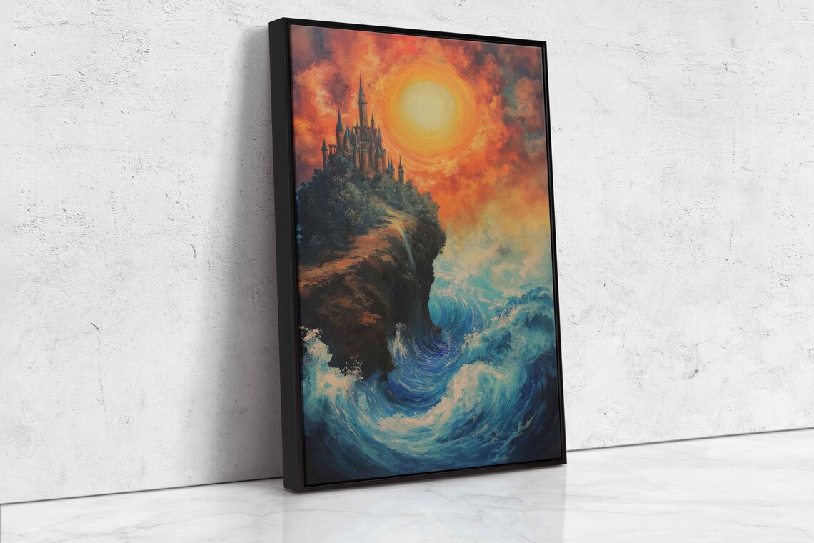 Giant Castle On Cliff, Dramatic Stormy Sea - Image 4