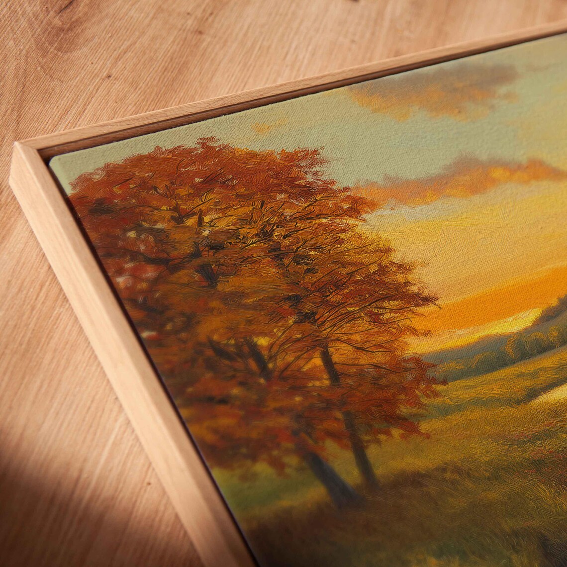 Serene Countryside Landscape, Autumn Foliage Stream Sunset - Image 2