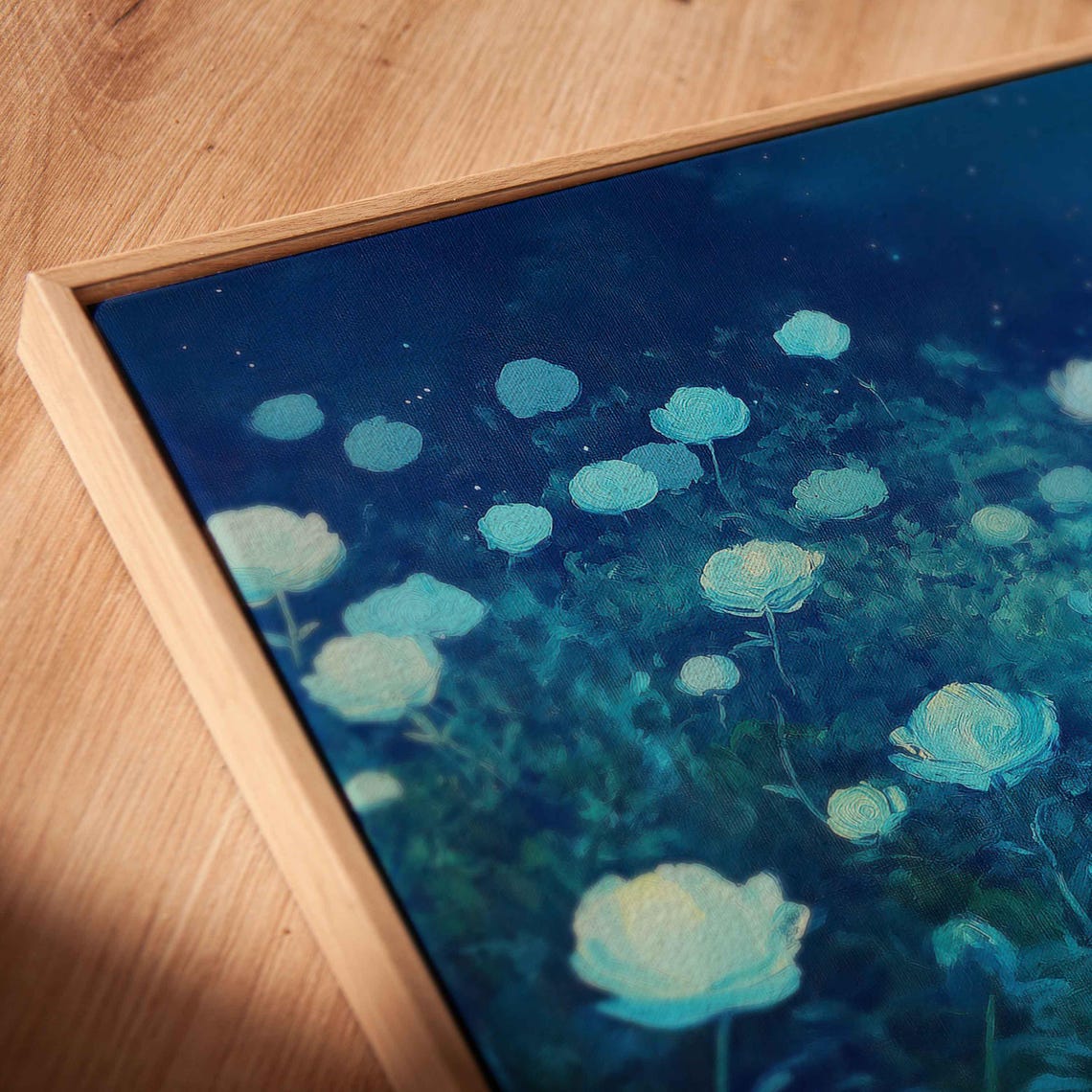 Dreamy Moonlit Night Flower Field Under Starry Sky Art Poster - Image 2