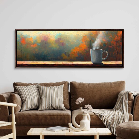 Steaming Mug On Windowsill With Misty Autumn Forest View Print