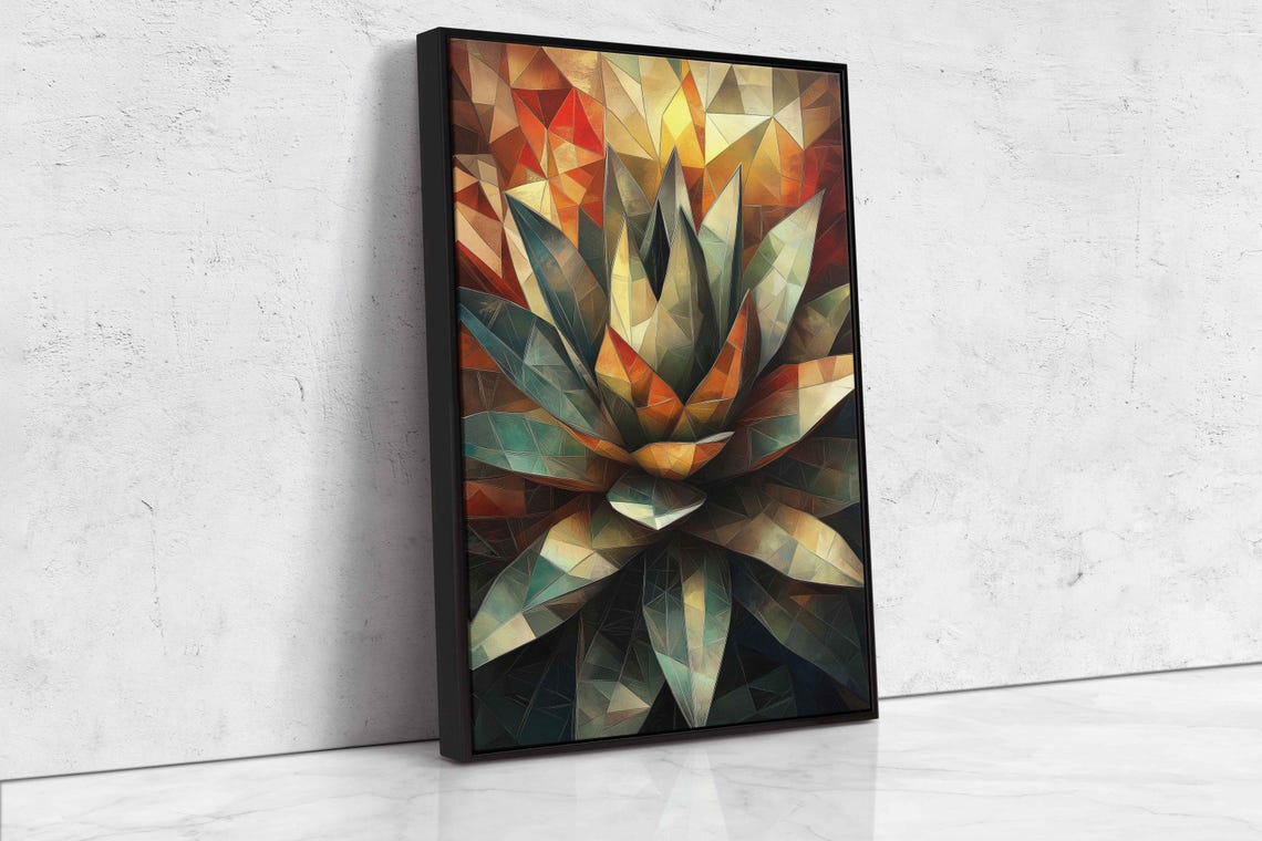 Geometric Low Poly Agave Plant In Warm Sunset Tones Art Poster - Image 4