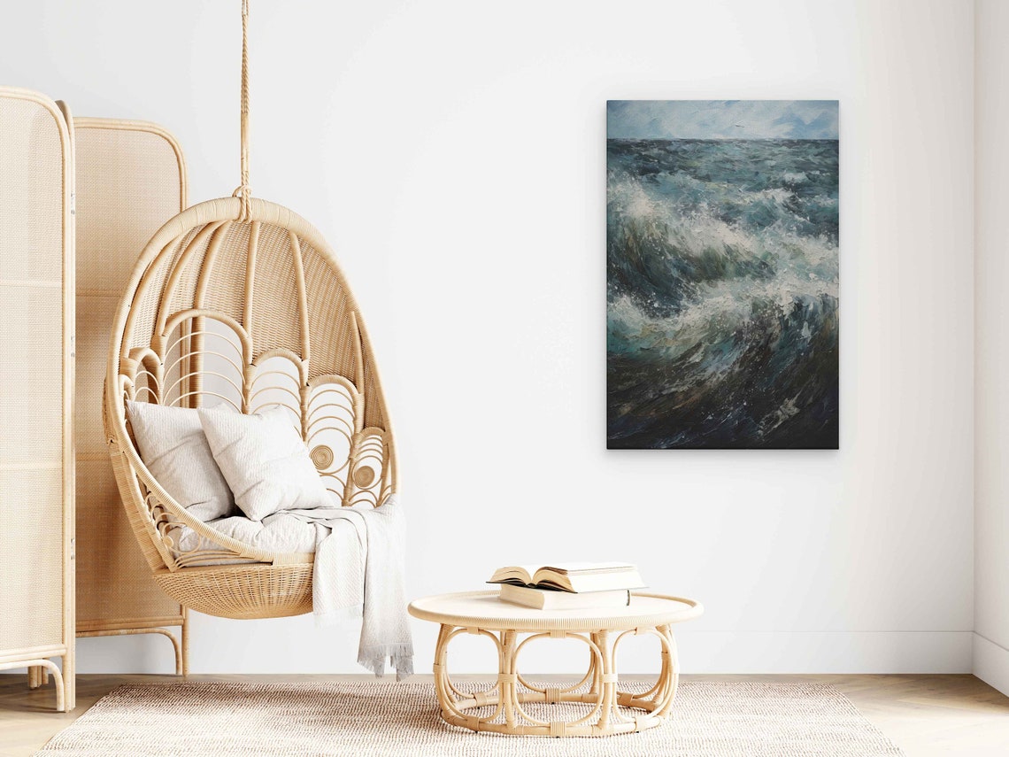 Abstract Stormy Ocean Waves Textured Palette Knife Seascape Print - Image 3
