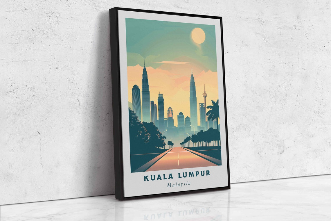 Kuala Lumpur Malaysia Petronas Towers Skyline Sunset Travel Poster - Image 2