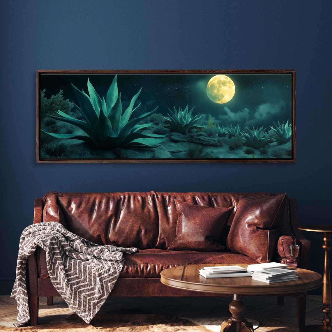 Giant Full Moon Over A Moonlit Agave Desert Panoramic Night Poster - Image 3