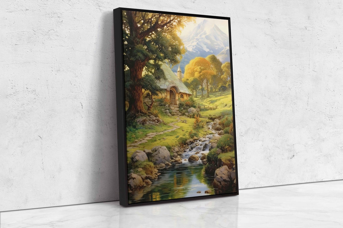 Humble Countryside Home On The River Painting Framed Print Ready To Hang Rustic Wall Art - Image 4