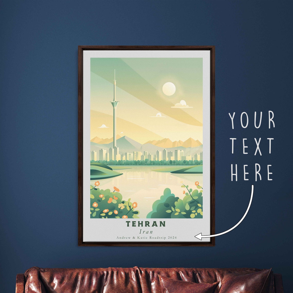 Tehran Iran Tall Tower Lake Mountains Vintage Green Art Poster - Image 3