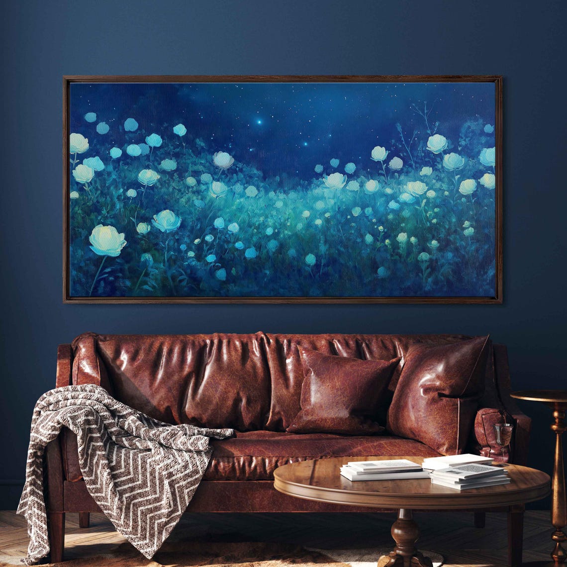 Dreamlike Neon Flowers Field Wall Art Print Starry Night Magical Atmosphere - Image 3