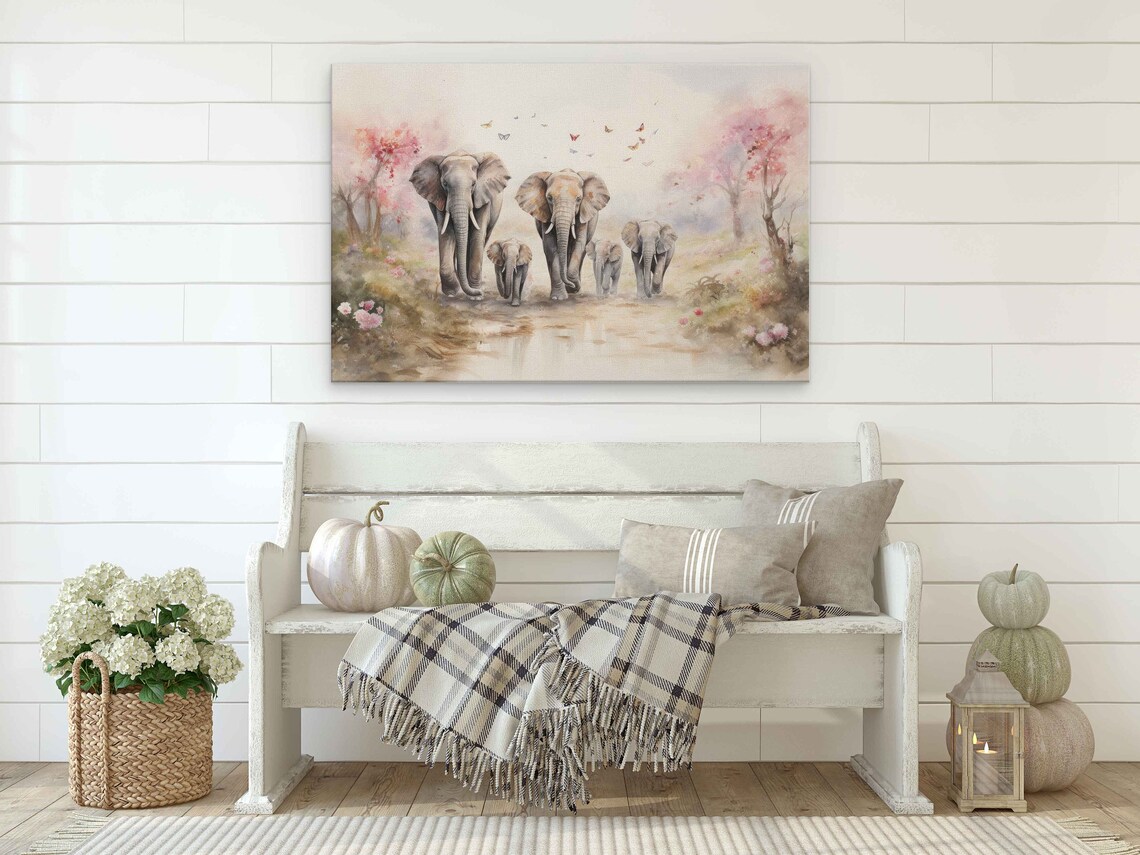 Elephant Family Watercolor Art Print, Wildlife Decor - Image 2