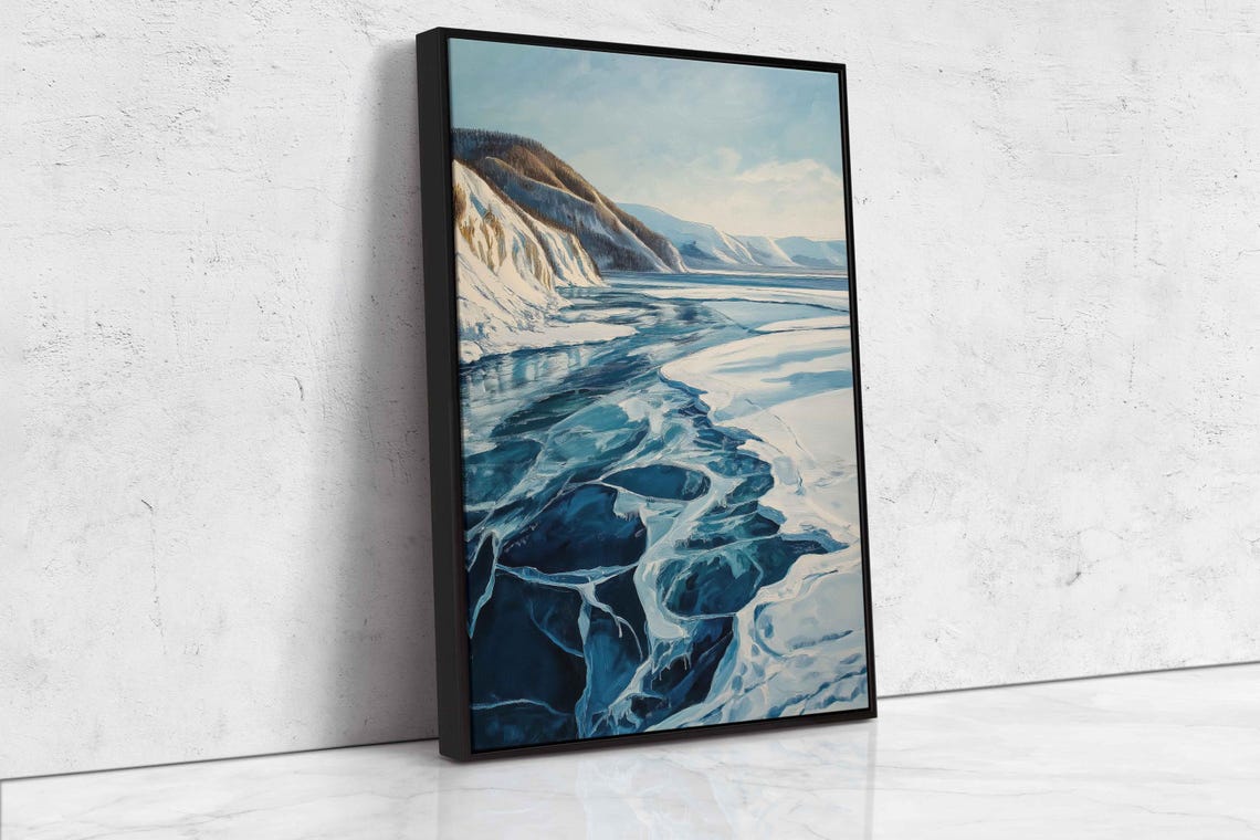 Frozen Lake Winter Cracked Blue Ice Snowy Hills Tranquil Poster - Image 4