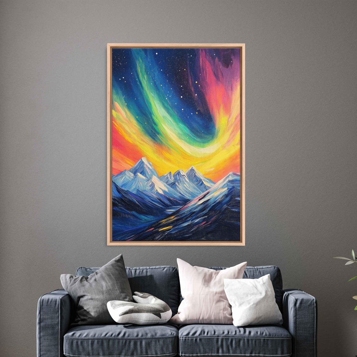 Aurora Borealis Over Snow Capped Mountains Wall Art Print - Image 3
