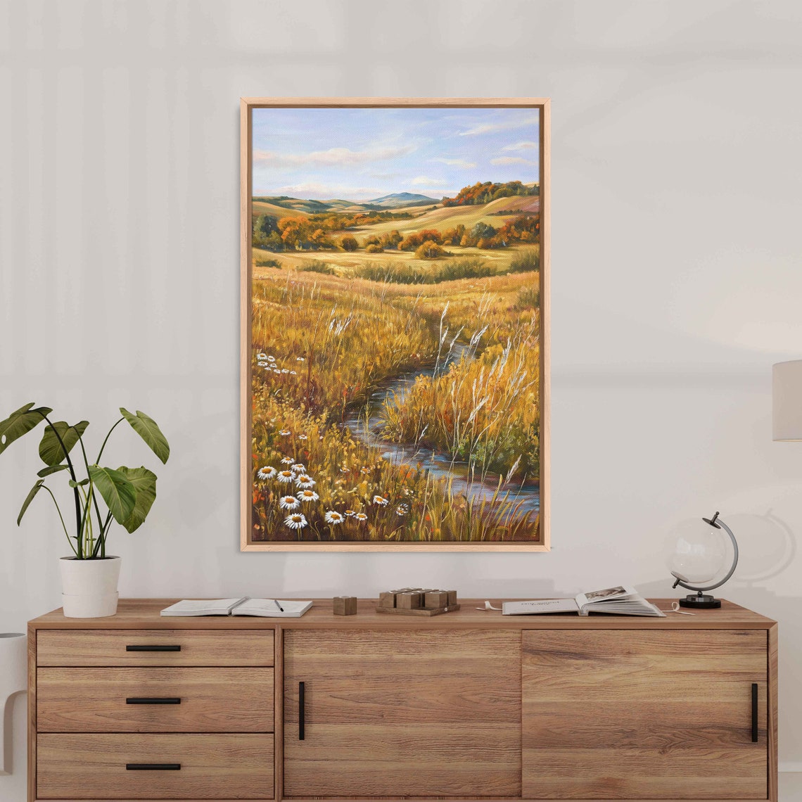 Golden Autumn Meadow Creek Wildflowers Rolling Hills View Poster - Image 3