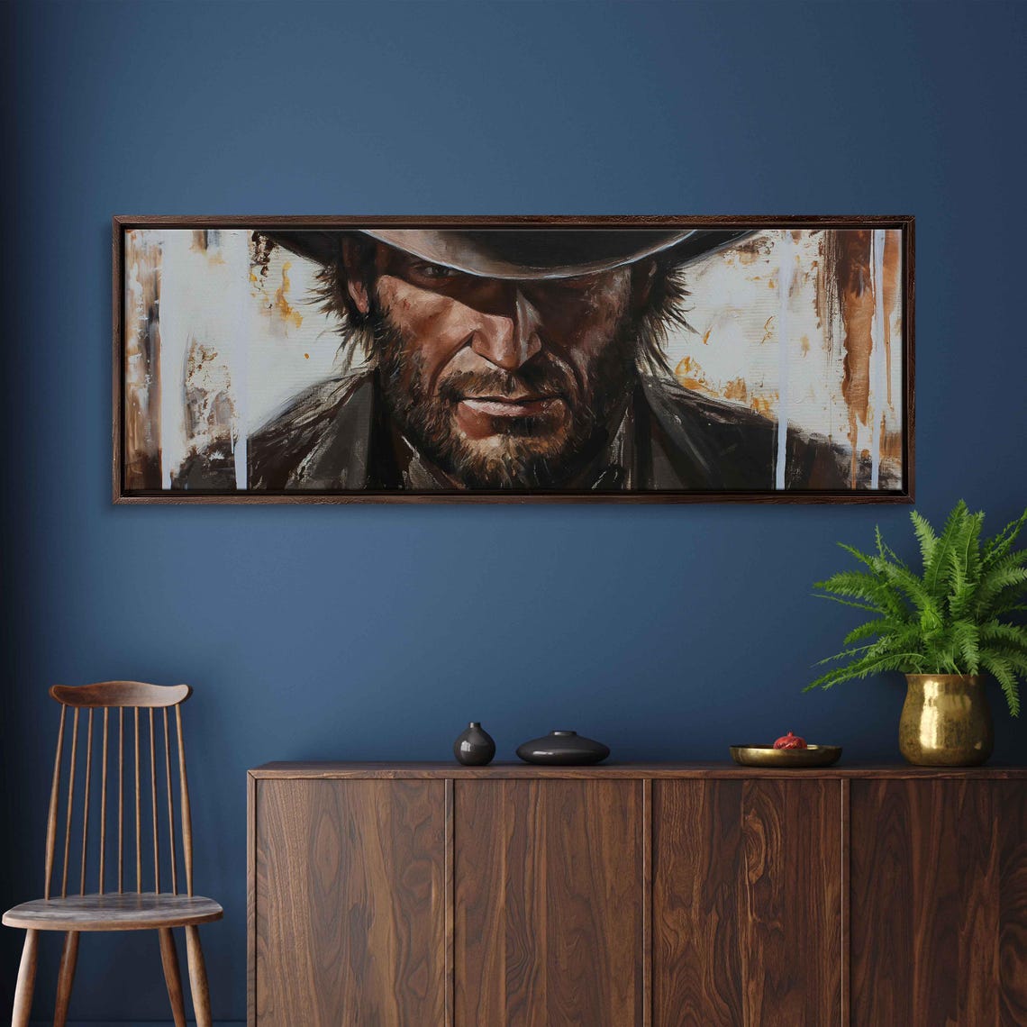Bearded Outlaw Face In Deep Shadow Wide Panoramic Western Poster