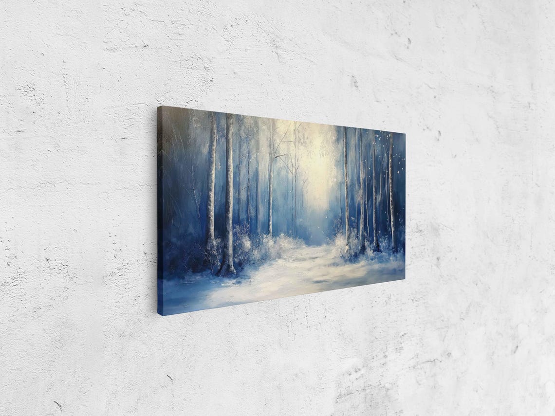 Moonlit Winter Forest Snowy Trees Blue Serenity Scenic Art Poster - Image 4