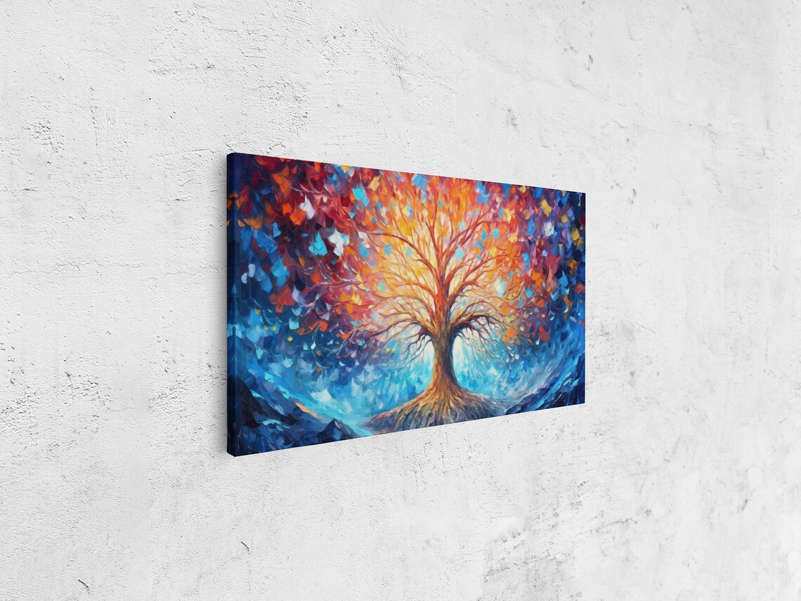 Ancient Colorful Tree Of Life Palette Knife Painting Framed Print Ready To Hang - Image 4
