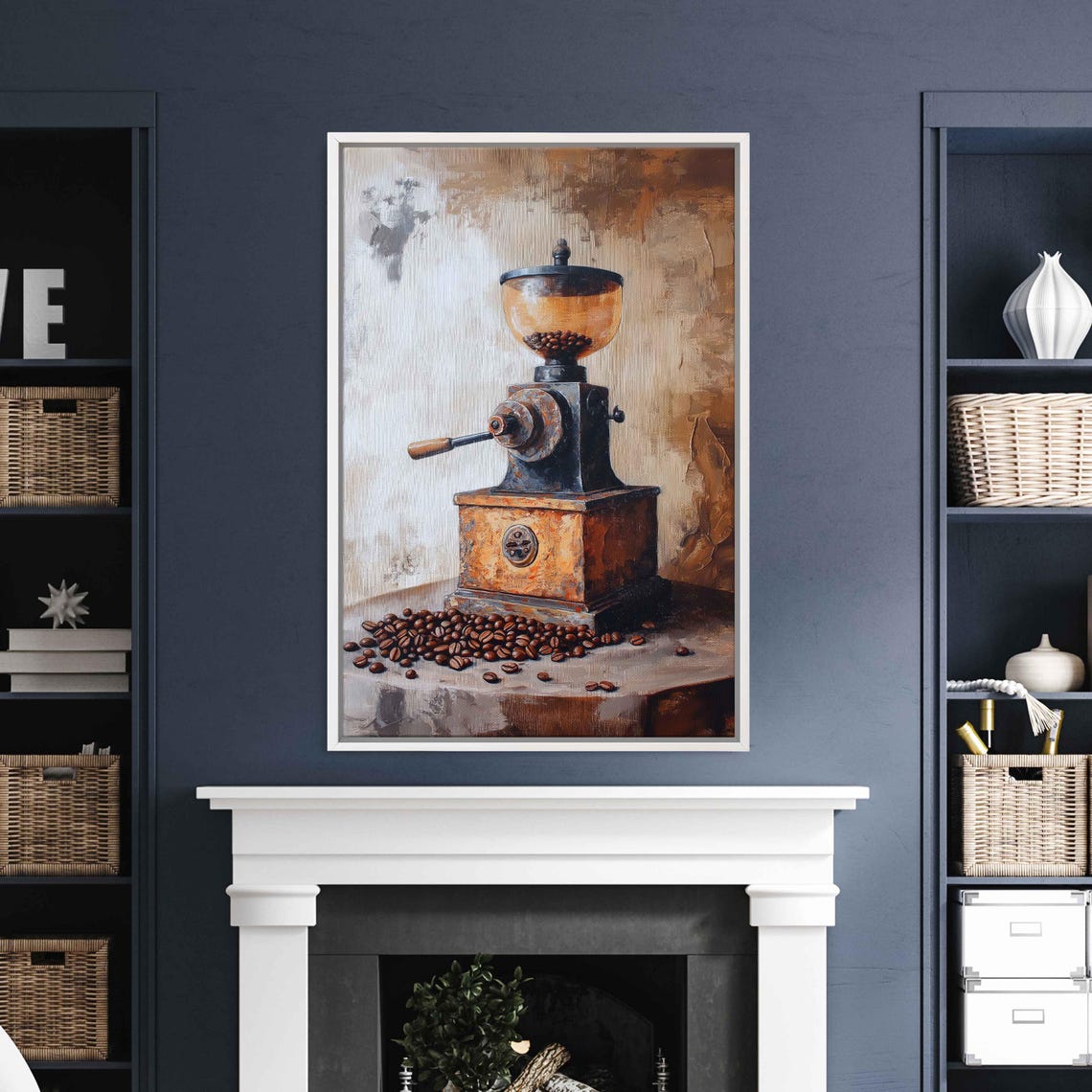Vintage Coffee Grinder With Roasted Coffee Beans Rustic Art Poster