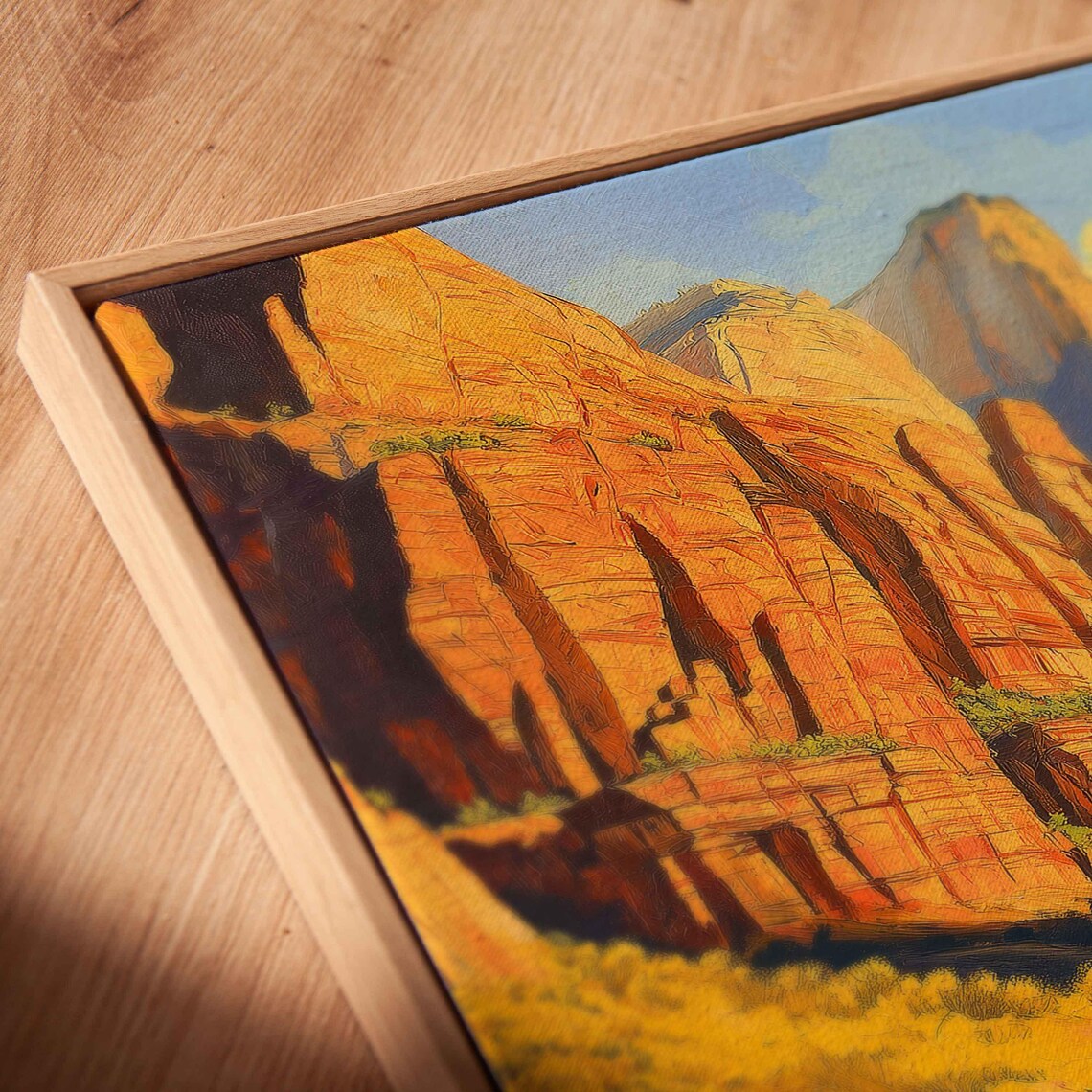 Zion Canyon Sunrise Painting Wall Art Print Rich Oranges And Yellows Majestic Cliffs - Image 2