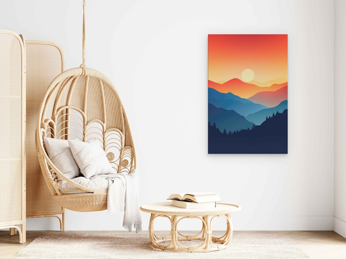 Minimalist Mountain Forest Sunset Poster - Image 3