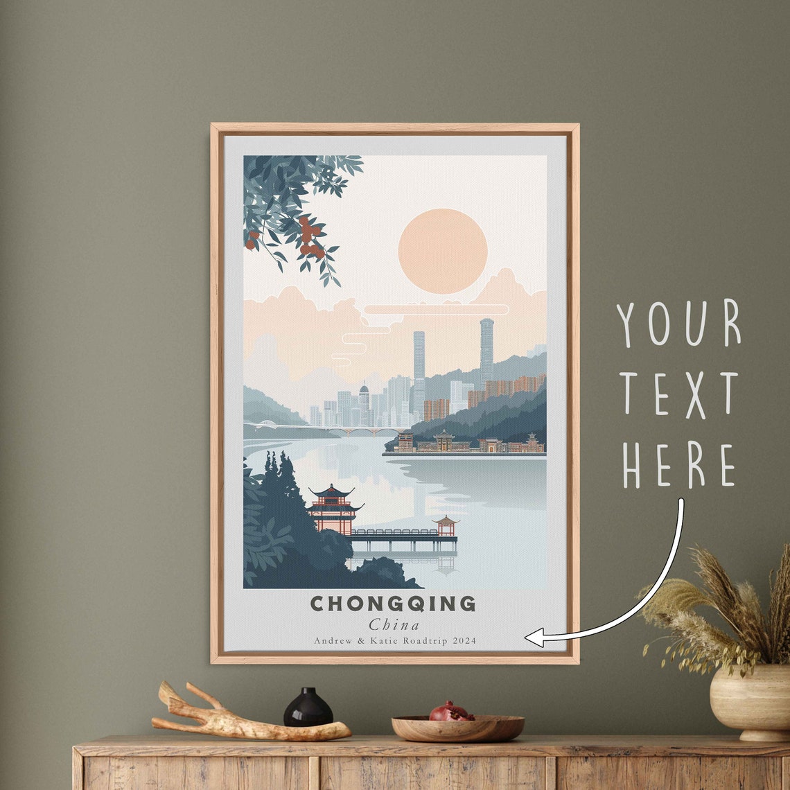 Chongqing China Riverside Pavilion Skyline Minimalist Travel Poster - Image 3