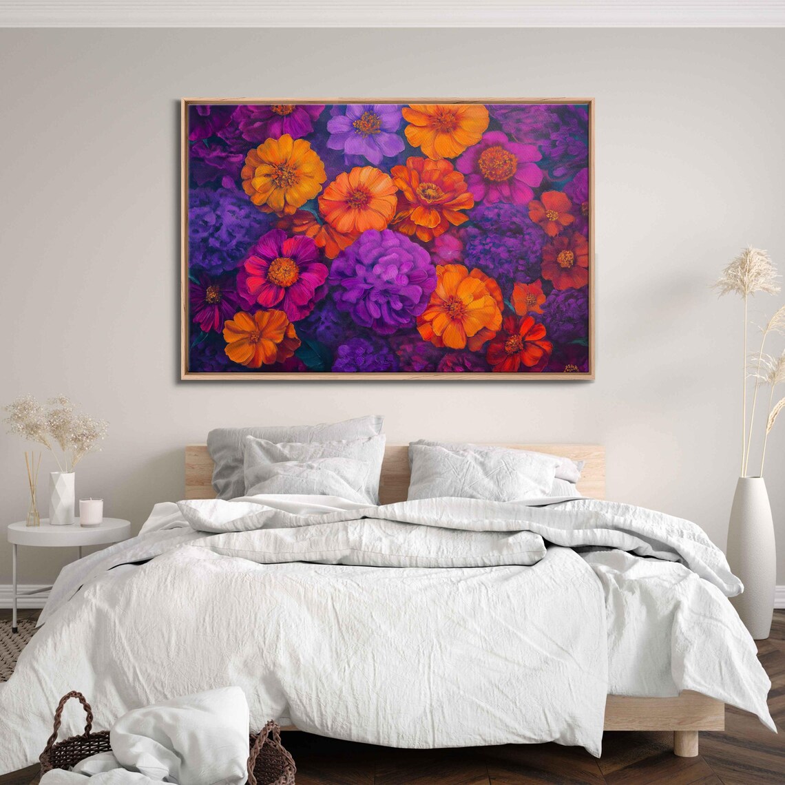Vibrant Neon Flowers Close Up Purple Orange Bold Floral Art Poster - Image 3