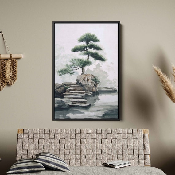 Japanese Zen Garden Watercolor Painting Minimalist Wall Art Print Japanese Art