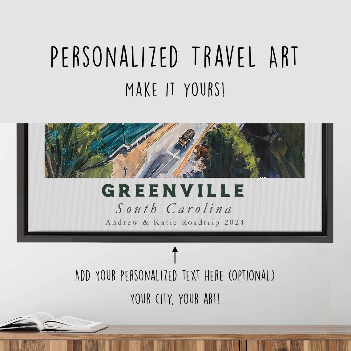 Greenville South Carolina Acrylic Painting Travel Art Framed Wall Art Framed Fine Art Poster Paper Print Travel Home Decor - Image 4
