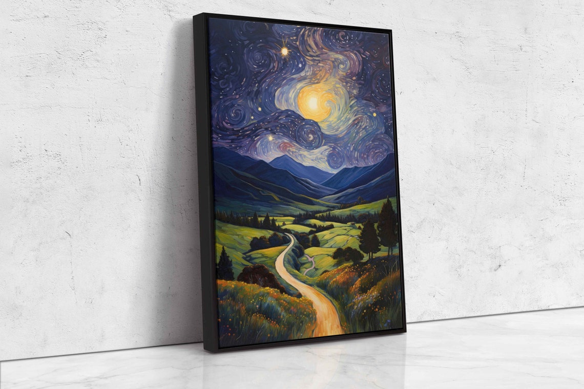 Starry Night Van Gogh Inspired Rural Mountain Valley Road Art Print - Image 4