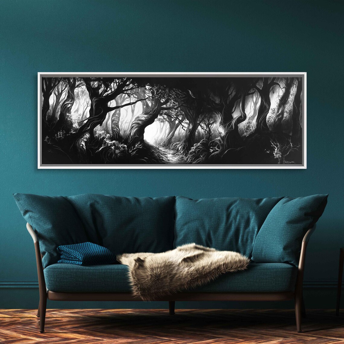 Winding Path Through Dark Twisted Forest Night Ink Halloween Art Poster - Image 3