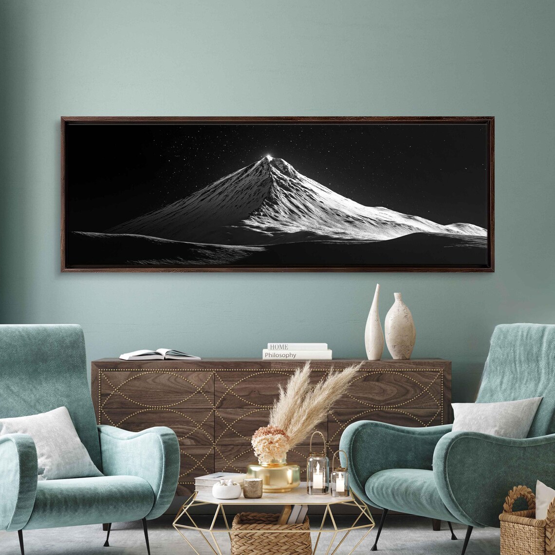 Snowy Mountain Peak, Minimalist Starry Sky Art Print