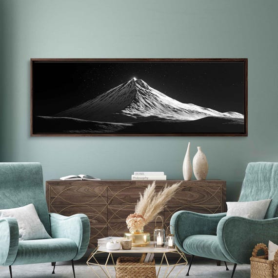 Snowy Mountain Peak, Minimalist Starry Sky Art Print