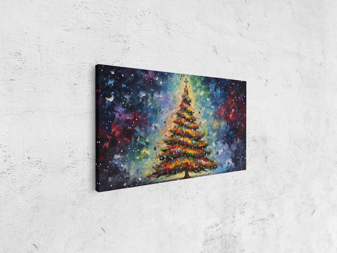 Vibrant Christmas Tree Colorful Impasto Cosmic Sky Painting Poster - Image 4